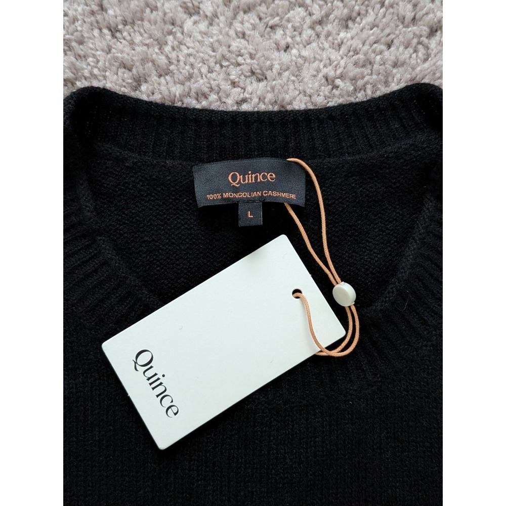 Quince Mongolian Cashmere Boxy Crewneck Sweater Womens Large Black NWT - Picture 4 of 8